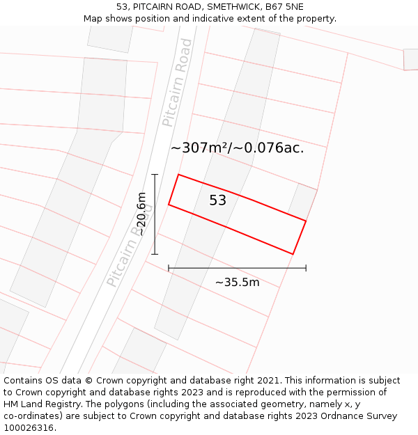 53, PITCAIRN ROAD, SMETHWICK, B67 5NE: Plot and title map
