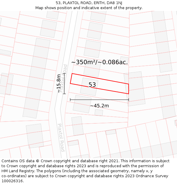 53, PLAXTOL ROAD, ERITH, DA8 1NJ: Plot and title map