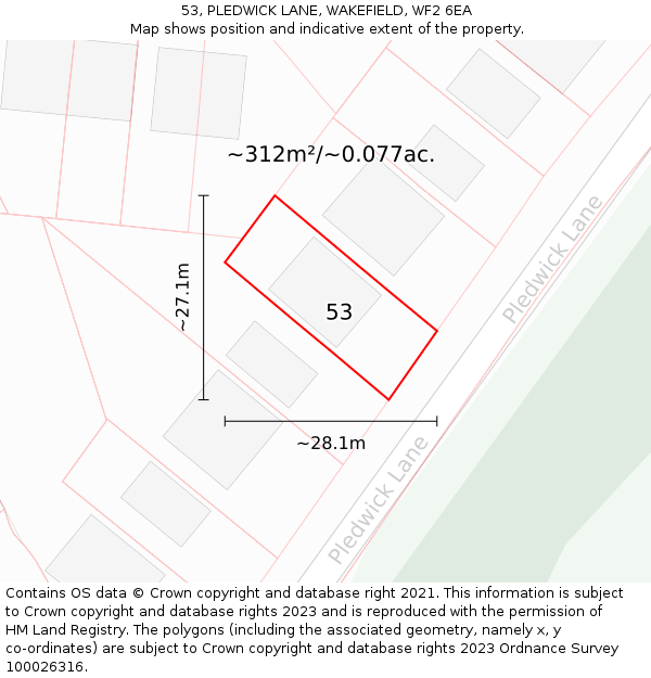 53, PLEDWICK LANE, WAKEFIELD, WF2 6EA: Plot and title map