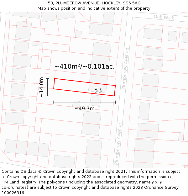 53, PLUMBEROW AVENUE, HOCKLEY, SS5 5AG: Plot and title map