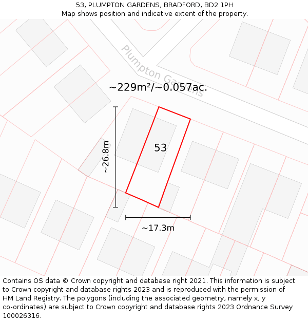 53, PLUMPTON GARDENS, BRADFORD, BD2 1PH: Plot and title map