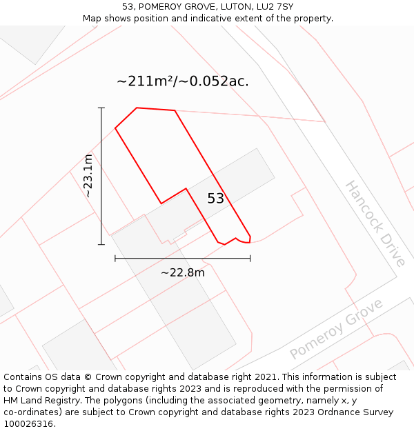 53, POMEROY GROVE, LUTON, LU2 7SY: Plot and title map