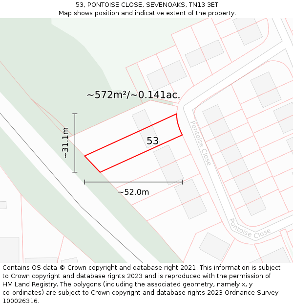 53, PONTOISE CLOSE, SEVENOAKS, TN13 3ET: Plot and title map