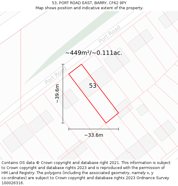53, PORT ROAD EAST, BARRY, CF62 9PY: Plot and title map