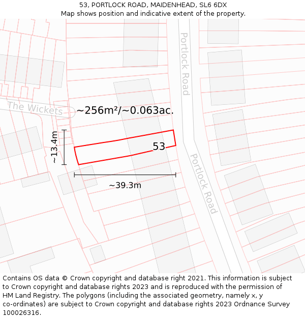 53, PORTLOCK ROAD, MAIDENHEAD, SL6 6DX: Plot and title map