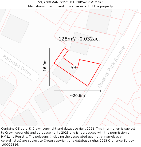 53, PORTMAN DRIVE, BILLERICAY, CM12 0PE: Plot and title map
