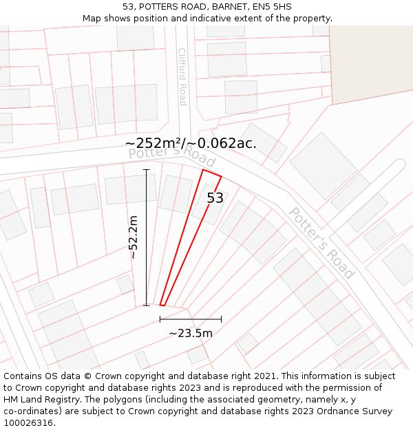 53, POTTERS ROAD, BARNET, EN5 5HS: Plot and title map
