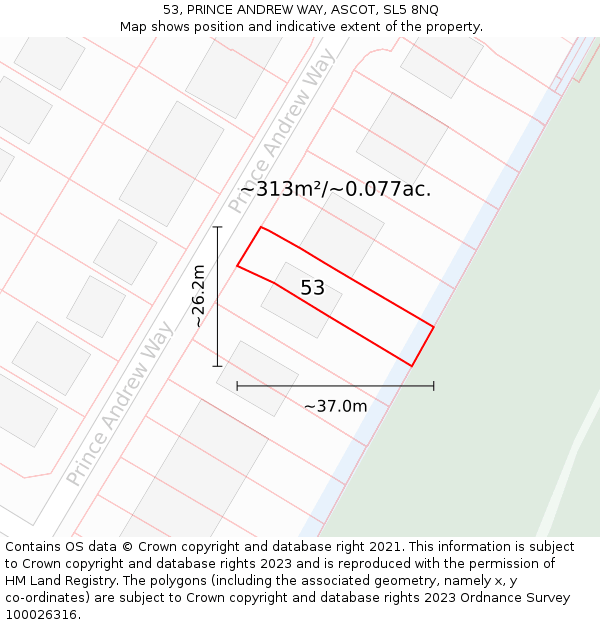 53, PRINCE ANDREW WAY, ASCOT, SL5 8NQ: Plot and title map