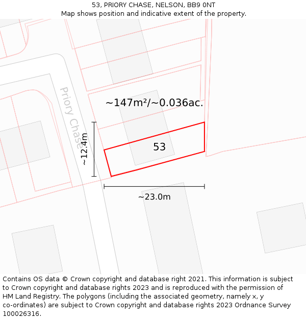 53, PRIORY CHASE, NELSON, BB9 0NT: Plot and title map