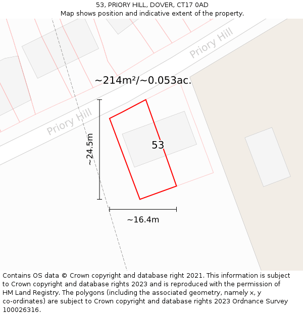 53, PRIORY HILL, DOVER, CT17 0AD: Plot and title map