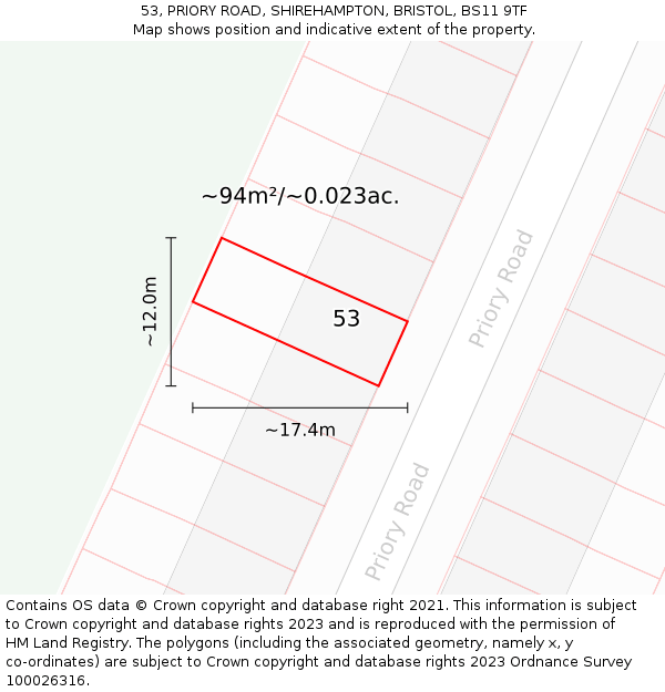 53, PRIORY ROAD, SHIREHAMPTON, BRISTOL, BS11 9TF: Plot and title map