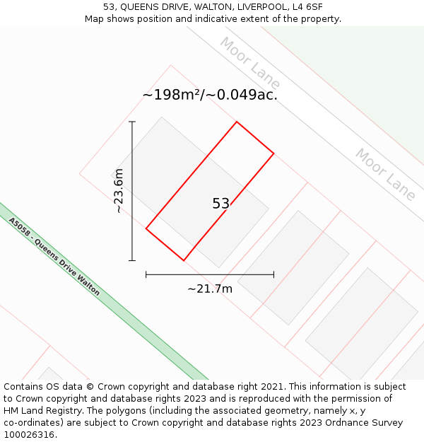 53, QUEENS DRIVE, WALTON, LIVERPOOL, L4 6SF: Plot and title map