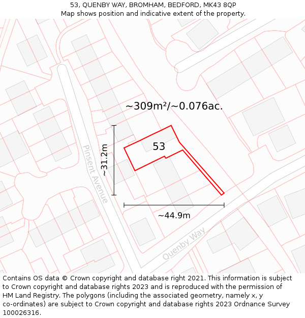 53, QUENBY WAY, BROMHAM, BEDFORD, MK43 8QP: Plot and title map