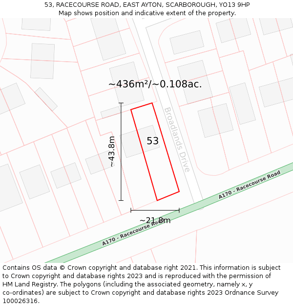 53, RACECOURSE ROAD, EAST AYTON, SCARBOROUGH, YO13 9HP: Plot and title map