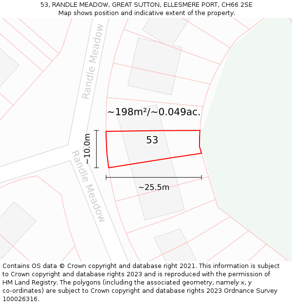 53, RANDLE MEADOW, GREAT SUTTON, ELLESMERE PORT, CH66 2SE: Plot and title map