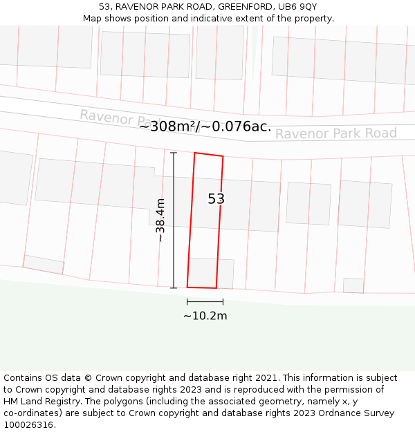 53, RAVENOR PARK ROAD, GREENFORD, UB6 9QY: Plot and title map
