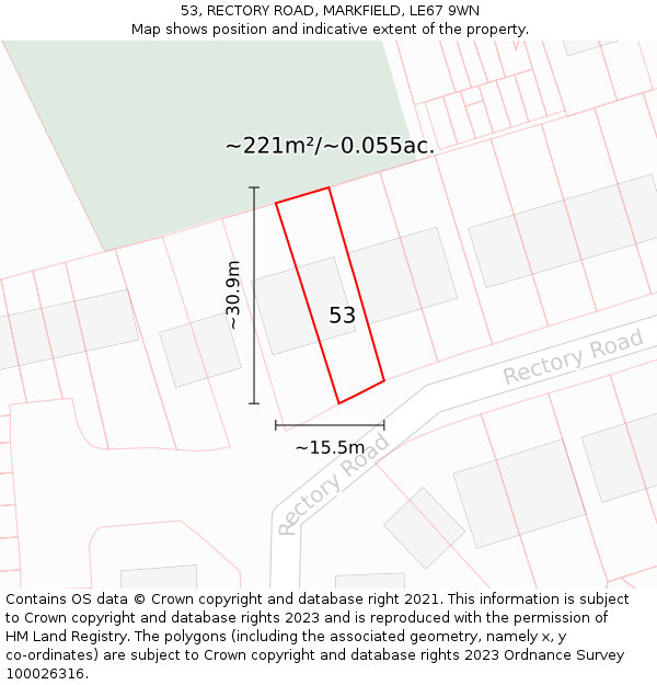 53, RECTORY ROAD, MARKFIELD, LE67 9WN: Plot and title map
