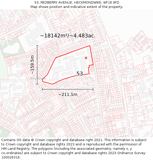 53, REDBERRY AVENUE, HECKMONDWIKE, WF16 9FD: Plot and title map