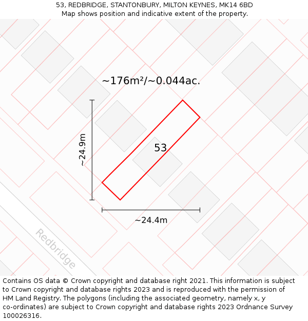 53, REDBRIDGE, STANTONBURY, MILTON KEYNES, MK14 6BD: Plot and title map
