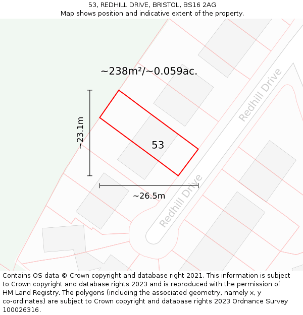 53, REDHILL DRIVE, BRISTOL, BS16 2AG: Plot and title map