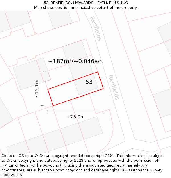 53, RENFIELDS, HAYWARDS HEATH, RH16 4UG: Plot and title map