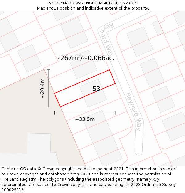 53, REYNARD WAY, NORTHAMPTON, NN2 8QS: Plot and title map