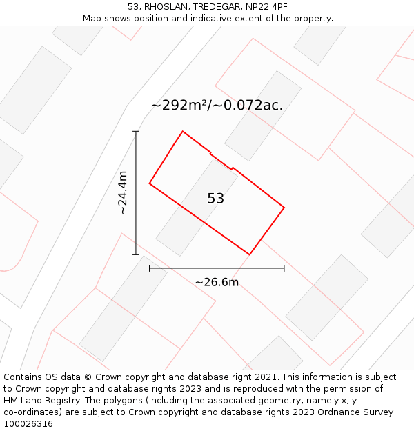 53, RHOSLAN, TREDEGAR, NP22 4PF: Plot and title map