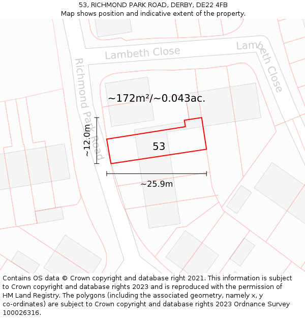 53, RICHMOND PARK ROAD, DERBY, DE22 4FB: Plot and title map