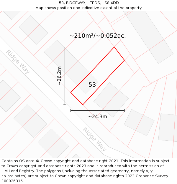 53, RIDGEWAY, LEEDS, LS8 4DD: Plot and title map