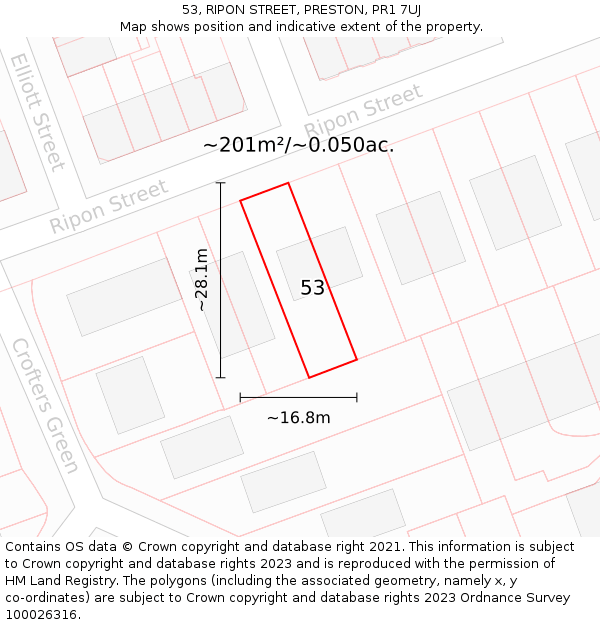 53, RIPON STREET, PRESTON, PR1 7UJ: Plot and title map