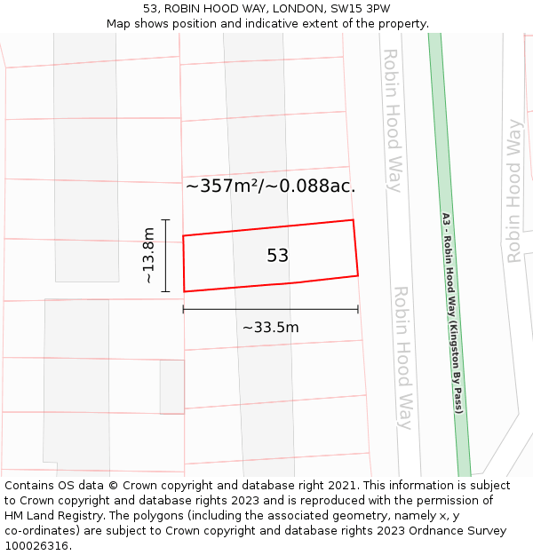 53, ROBIN HOOD WAY, LONDON, SW15 3PW: Plot and title map