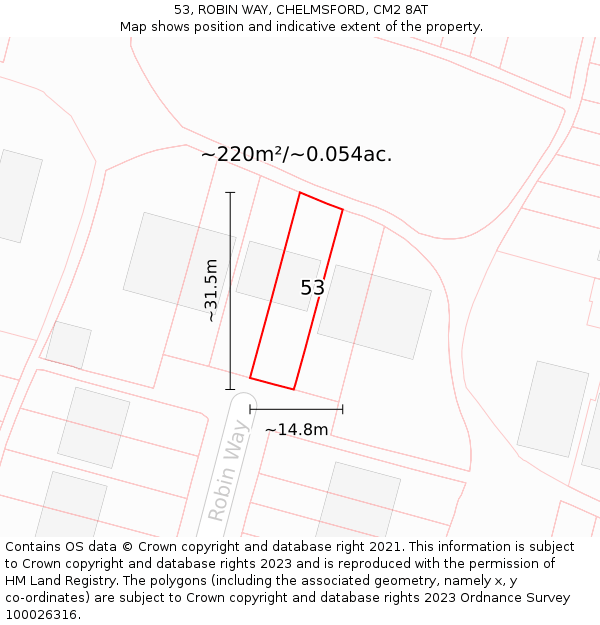 53, ROBIN WAY, CHELMSFORD, CM2 8AT: Plot and title map