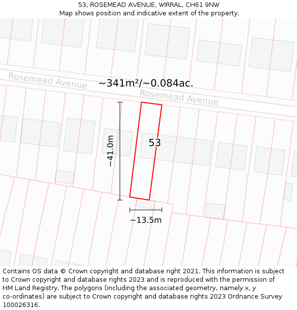 53, ROSEMEAD AVENUE, WIRRAL, CH61 9NW: Plot and title map