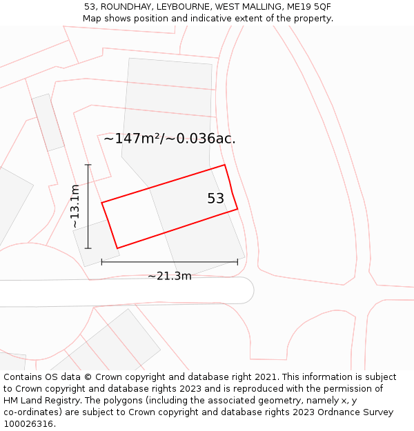 53, ROUNDHAY, LEYBOURNE, WEST MALLING, ME19 5QF: Plot and title map