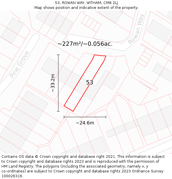 53, ROWAN WAY, WITHAM, CM8 2LJ: Plot and title map