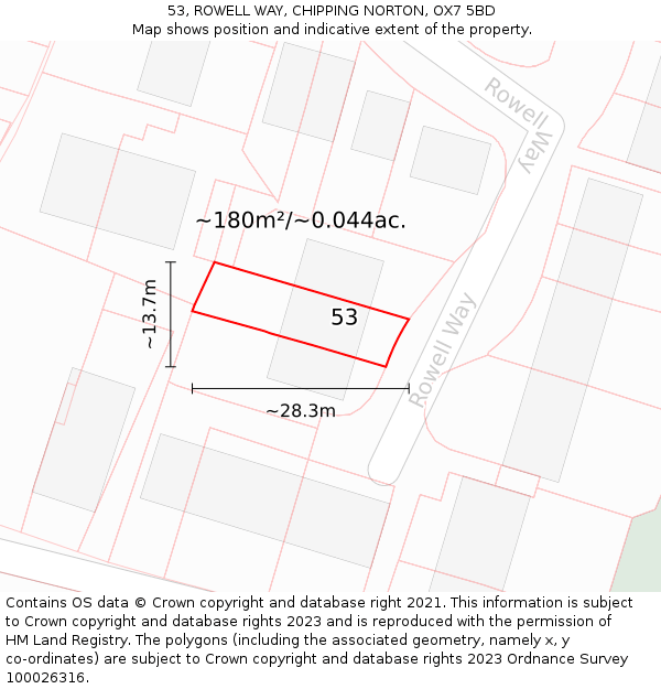 53, ROWELL WAY, CHIPPING NORTON, OX7 5BD: Plot and title map