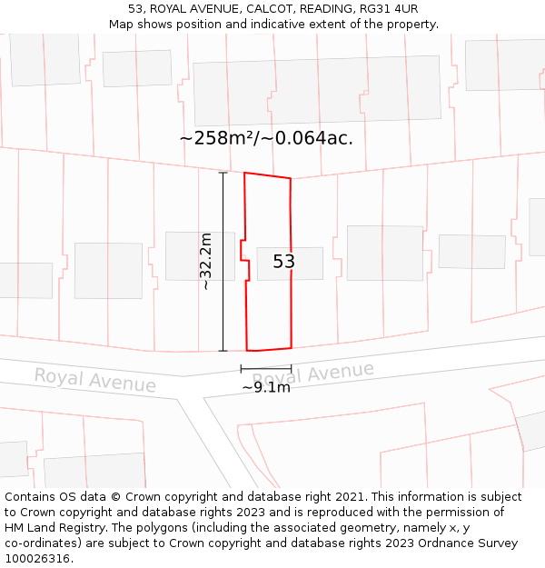 53, ROYAL AVENUE, CALCOT, READING, RG31 4UR: Plot and title map