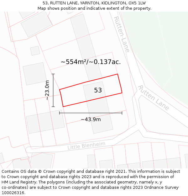 53, RUTTEN LANE, YARNTON, KIDLINGTON, OX5 1LW: Plot and title map