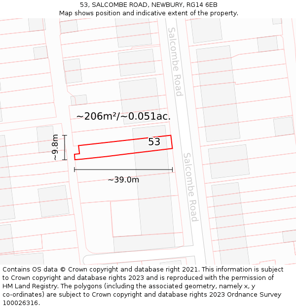 53, SALCOMBE ROAD, NEWBURY, RG14 6EB: Plot and title map