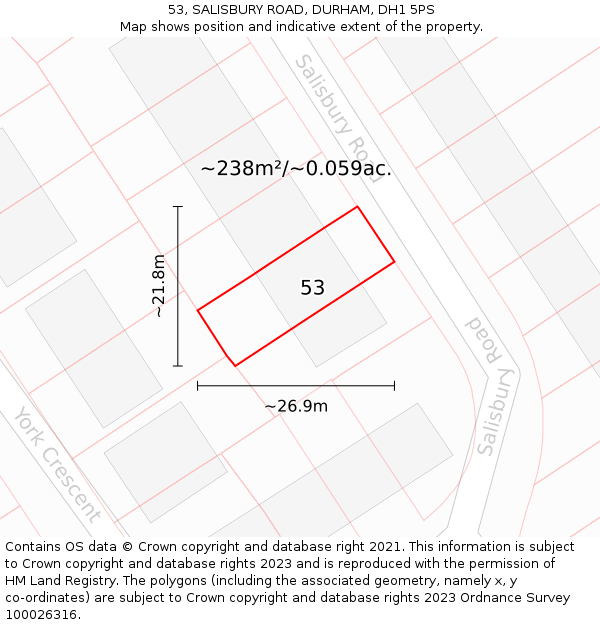 53, SALISBURY ROAD, DURHAM, DH1 5PS: Plot and title map