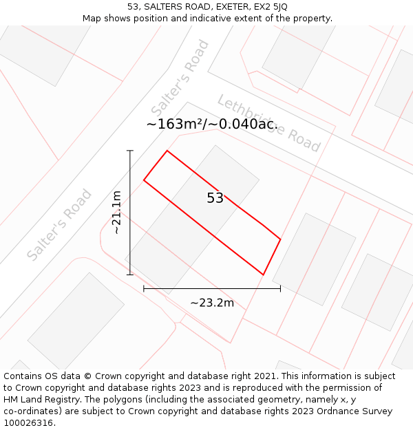 53, SALTERS ROAD, EXETER, EX2 5JQ: Plot and title map
