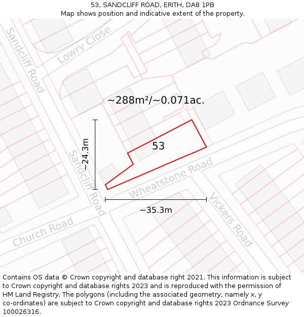 53, SANDCLIFF ROAD, ERITH, DA8 1PB: Plot and title map