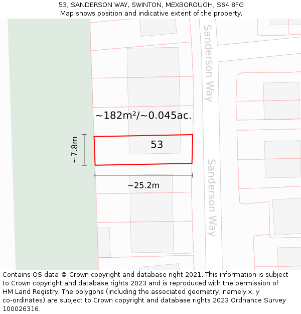 53, SANDERSON WAY, SWINTON, MEXBOROUGH, S64 8FG: Plot and title map