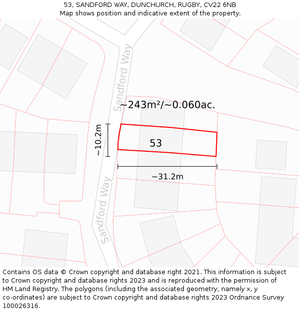 53, SANDFORD WAY, DUNCHURCH, RUGBY, CV22 6NB: Plot and title map
