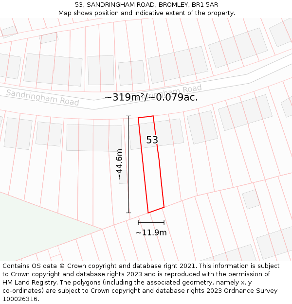 53, SANDRINGHAM ROAD, BROMLEY, BR1 5AR: Plot and title map