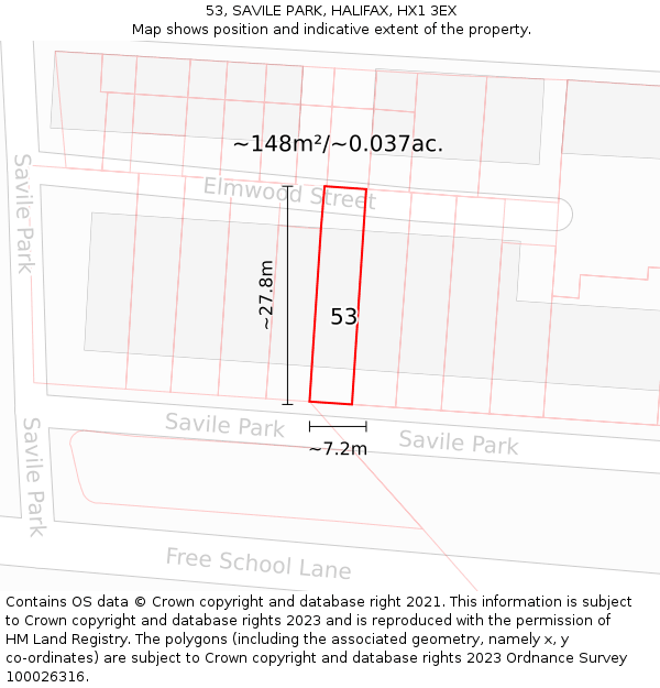 53, SAVILE PARK, HALIFAX, HX1 3EX: Plot and title map