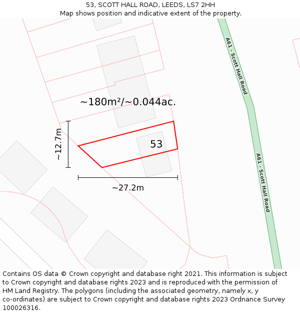 53, SCOTT HALL ROAD, LEEDS, LS7 2HH: Plot and title map