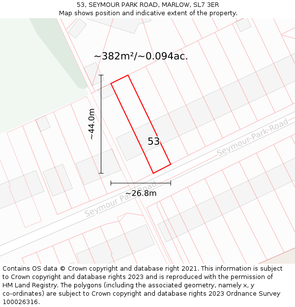 53, SEYMOUR PARK ROAD, MARLOW, SL7 3ER: Plot and title map