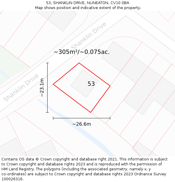 53, SHANKLIN DRIVE, NUNEATON, CV10 0BA: Plot and title map