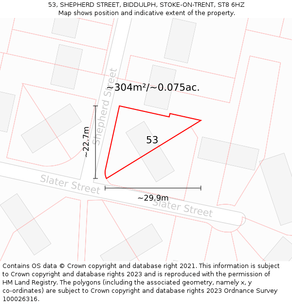 53, SHEPHERD STREET, BIDDULPH, STOKE-ON-TRENT, ST8 6HZ: Plot and title map